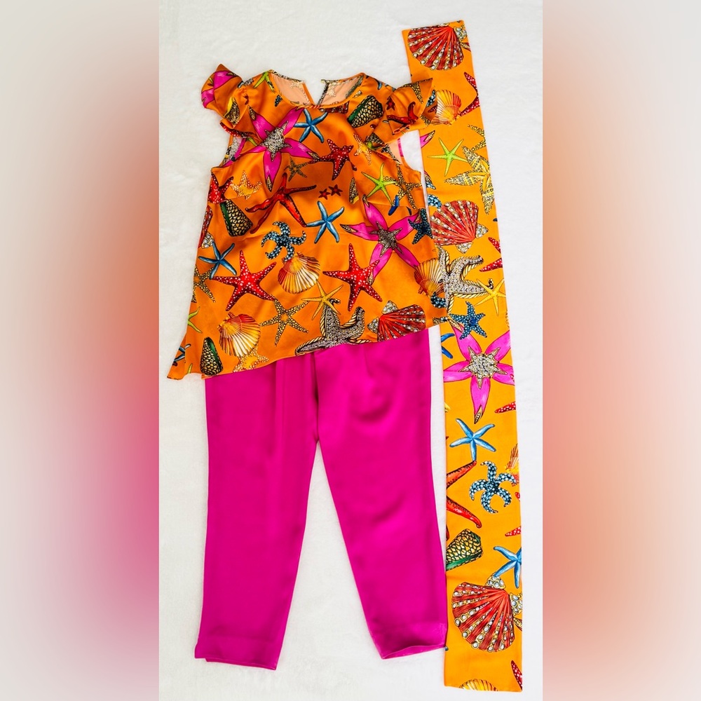 Pure natural silk Vibrant Starfish and Shell Print Top